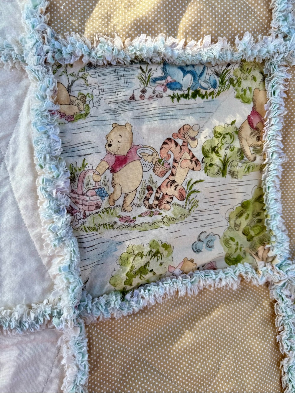 Winnie the Pooh Handcrafted Rag Quilted Baby/Toddler Blanket - Picture 7 of 8